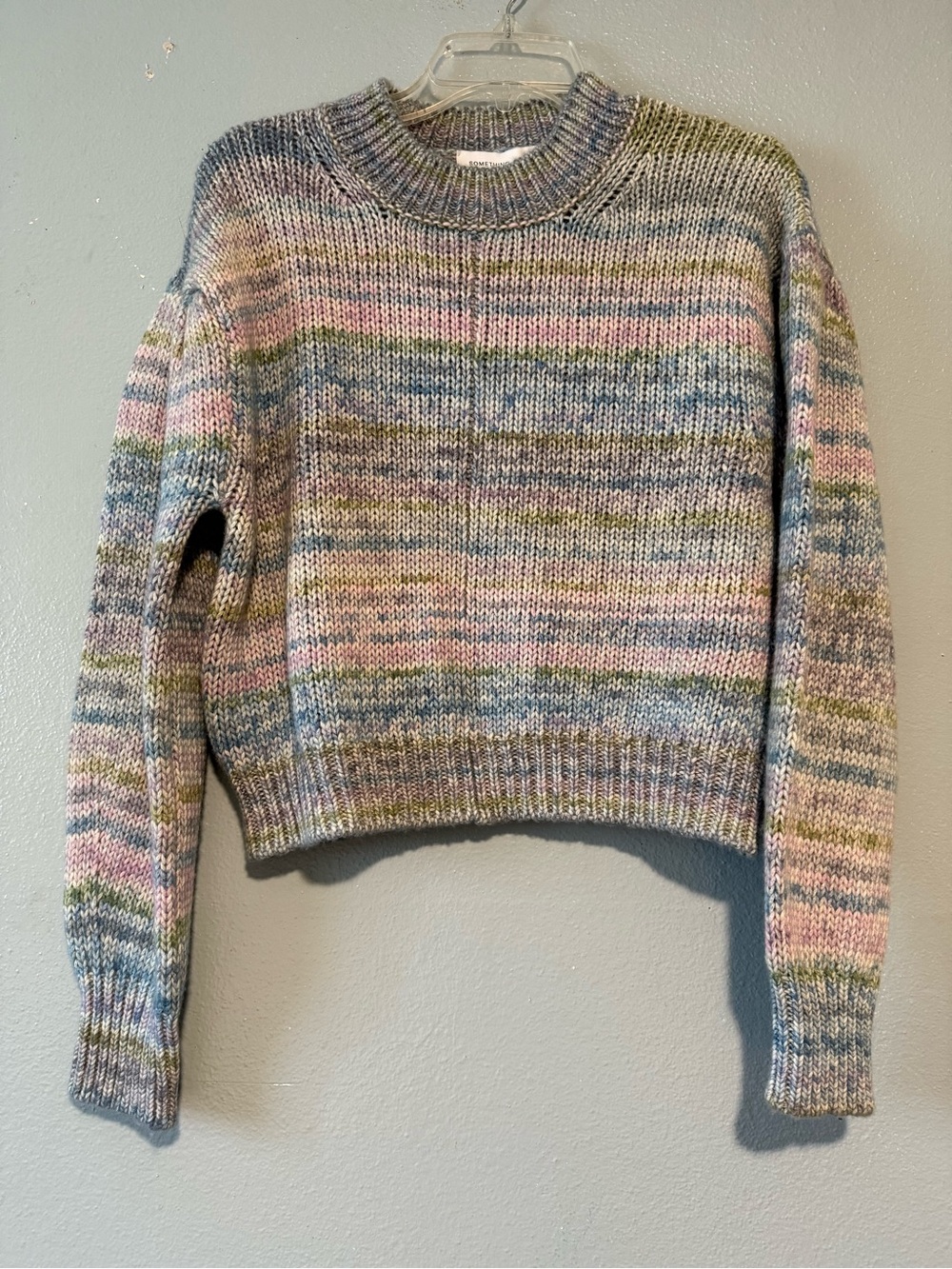 NWT Something Navy Pastel Striped Crewneck Sweater SIZE XS